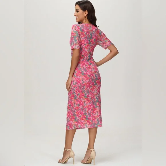 NWT 89th & Madison Pink Floral V-neck Maxi Dress - Picture 4 of 10